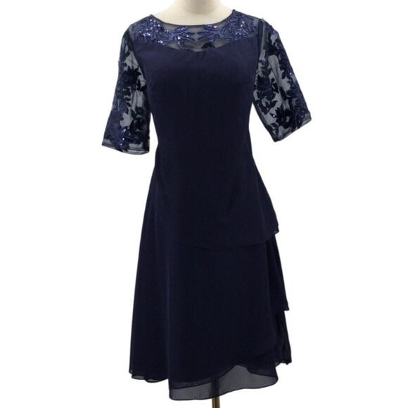 Unbranded Dresses & Skirts - FORMAL XL 1X plus blue mother of bride gala lace sleeves knee dress NEW B112